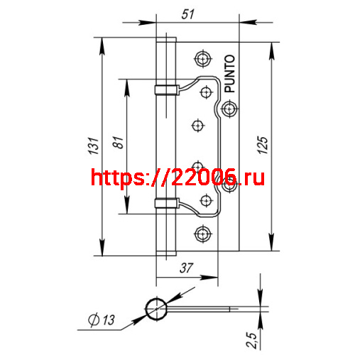Петля Punto (Пунто) универсальная без врезки IN5200W AC (200-2B 125x2,5) медь фото 3 Петля Punto (Пунто) универсальная без врезки IN5200W AC (200-2B 125x2,5) медь фото 3