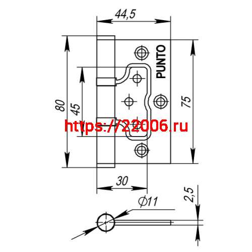 Петля Punto (Пунто) универсальная без врезки IN3200W SC (200-2B 75x2,5) мат. хром фото 3