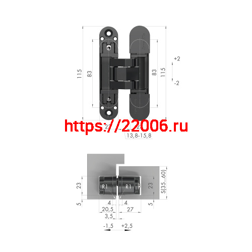 Петля Armadillo (Армадилло) скрытой установки U3D3000.VPG BL черный TECH фото 3 Петля Armadillo (Армадилло) скрытой установки U3D3000.VPG BL черный TECH фото 3