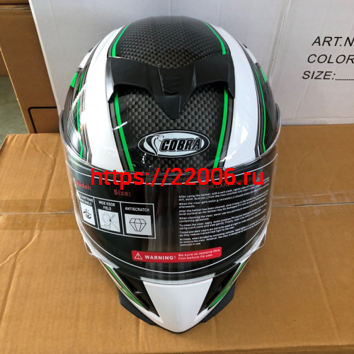 Шлем интеграл COBRA JK311, белый с черным и зеленым(9), размеры XL фото 2 Шлем интеграл COBRA JK311, белый с черным и зеленым(9), размеры XL фото 2